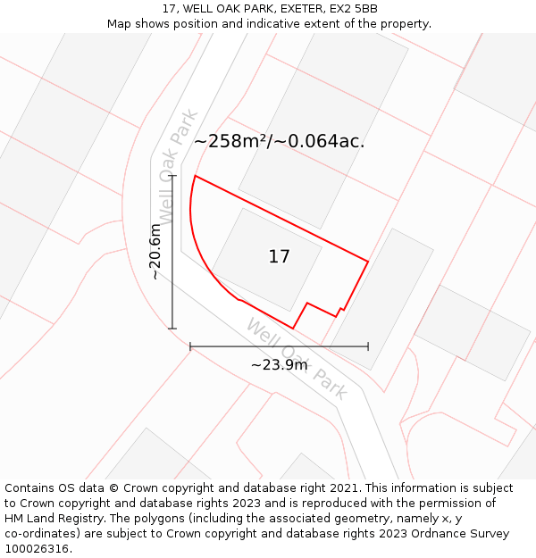 17, WELL OAK PARK, EXETER, EX2 5BB: Plot and title map