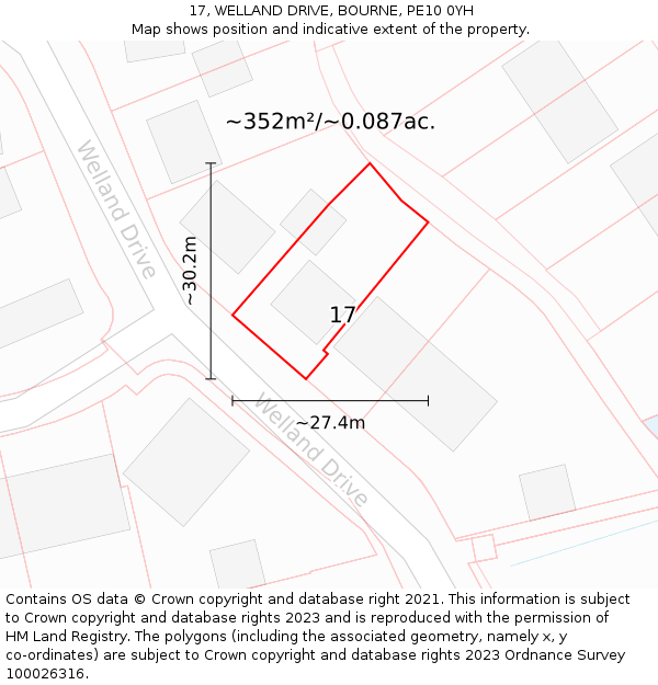 17, WELLAND DRIVE, BOURNE, PE10 0YH: Plot and title map