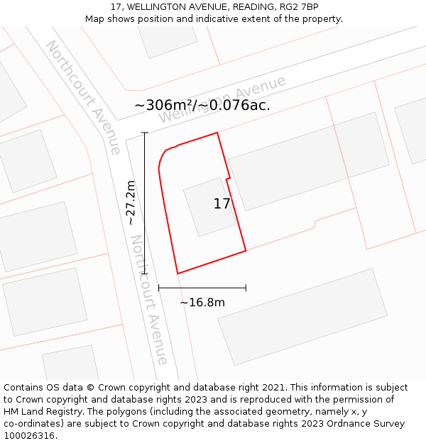 17, WELLINGTON AVENUE, READING, RG2 7BP: Plot and title map