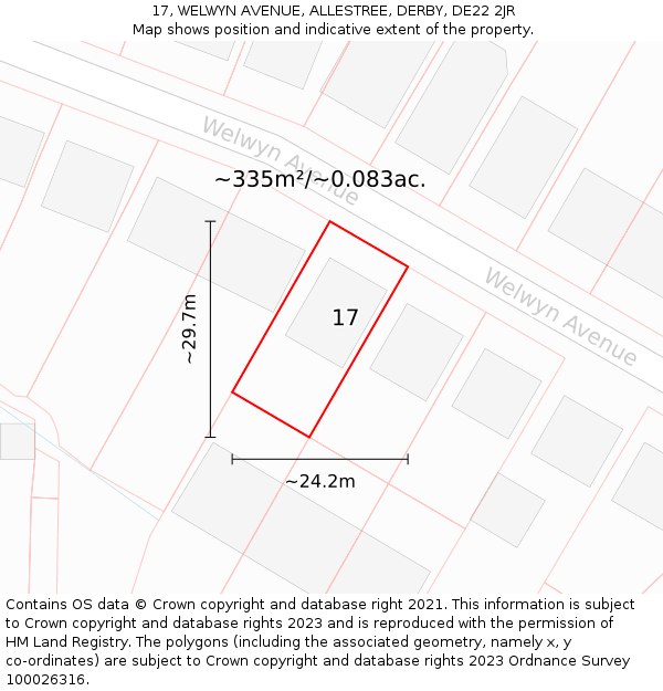 17, WELWYN AVENUE, ALLESTREE, DERBY, DE22 2JR: Plot and title map