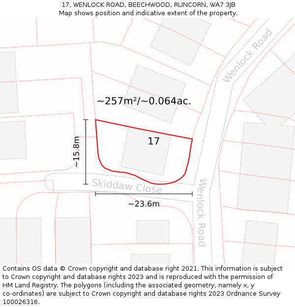 17, WENLOCK ROAD, BEECHWOOD, RUNCORN, WA7 3JB: Plot and title map