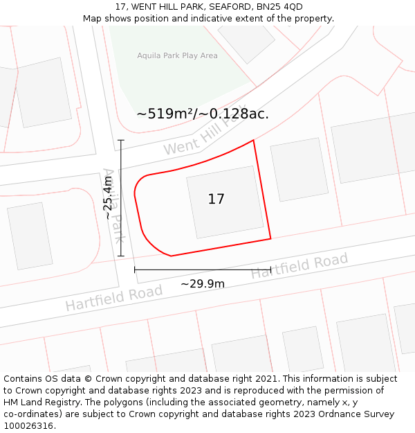 17, WENT HILL PARK, SEAFORD, BN25 4QD: Plot and title map