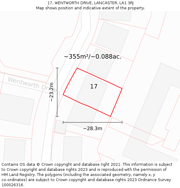 17, WENTWORTH DRIVE, LANCASTER, LA1 3RJ: Plot and title map