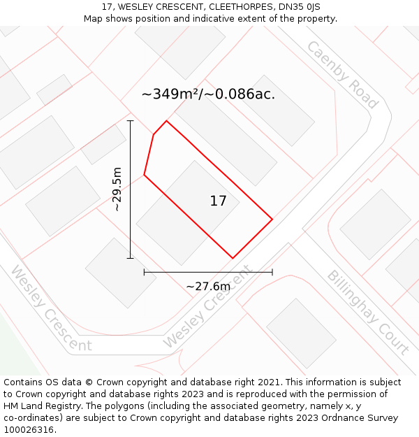 17, WESLEY CRESCENT, CLEETHORPES, DN35 0JS: Plot and title map