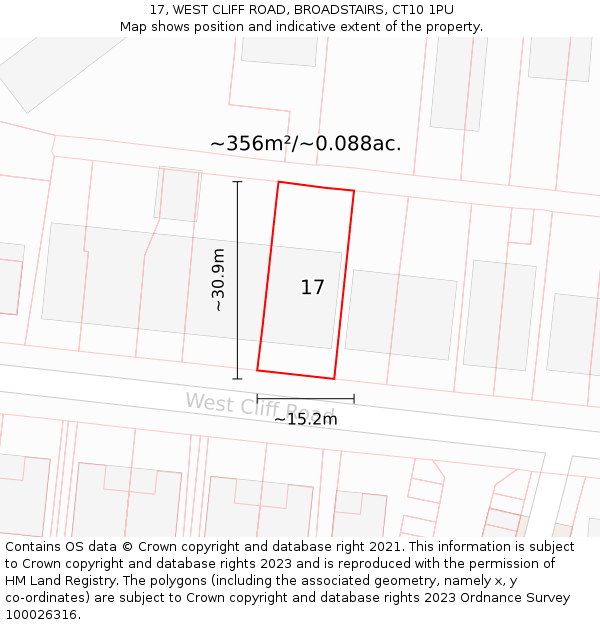 17, WEST CLIFF ROAD, BROADSTAIRS, CT10 1PU: Plot and title map