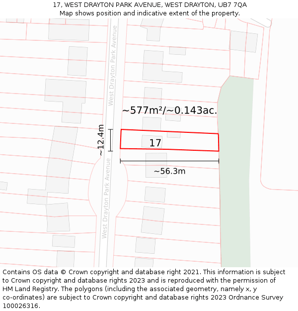 17, WEST DRAYTON PARK AVENUE, WEST DRAYTON, UB7 7QA: Plot and title map