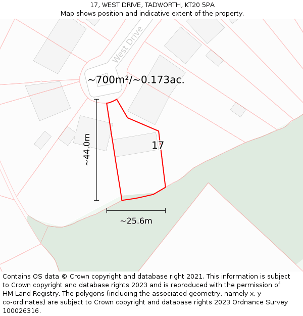 17, WEST DRIVE, TADWORTH, KT20 5PA: Plot and title map