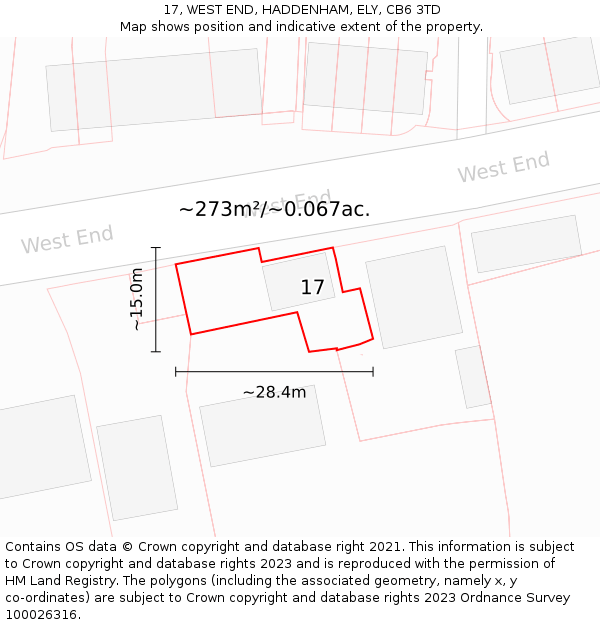 17, WEST END, HADDENHAM, ELY, CB6 3TD: Plot and title map