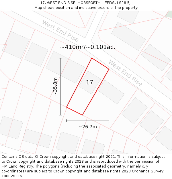 17, WEST END RISE, HORSFORTH, LEEDS, LS18 5JL: Plot and title map