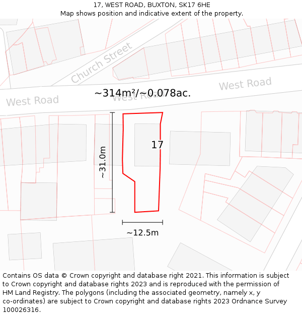 17, WEST ROAD, BUXTON, SK17 6HE: Plot and title map