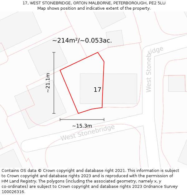 17, WEST STONEBRIDGE, ORTON MALBORNE, PETERBOROUGH, PE2 5LU: Plot and title map