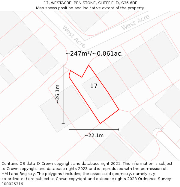 17, WESTACRE, PENISTONE, SHEFFIELD, S36 6BF: Plot and title map