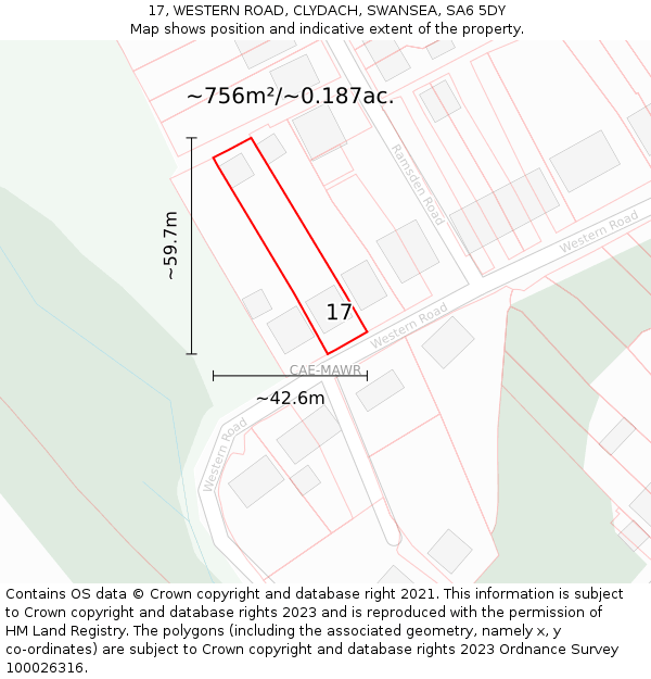 17, WESTERN ROAD, CLYDACH, SWANSEA, SA6 5DY: Plot and title map