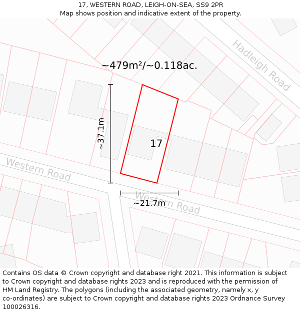 17, WESTERN ROAD, LEIGH-ON-SEA, SS9 2PR: Plot and title map