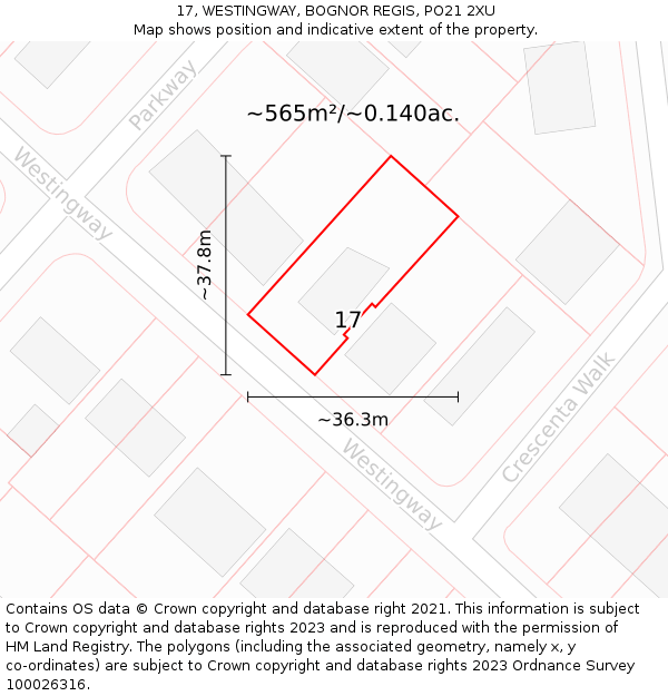 17, WESTINGWAY, BOGNOR REGIS, PO21 2XU: Plot and title map