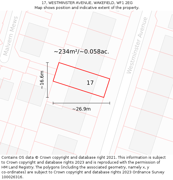 17, WESTMINSTER AVENUE, WAKEFIELD, WF1 2EG: Plot and title map