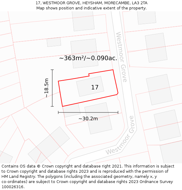 17, WESTMOOR GROVE, HEYSHAM, MORECAMBE, LA3 2TA: Plot and title map