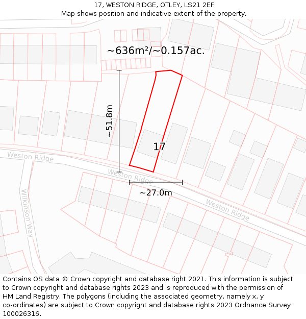 17, WESTON RIDGE, OTLEY, LS21 2EF: Plot and title map