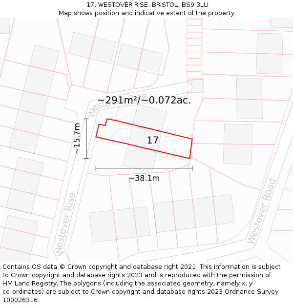 17, WESTOVER RISE, BRISTOL, BS9 3LU: Plot and title map