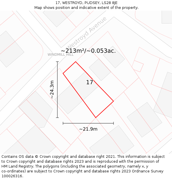 17, WESTROYD, PUDSEY, LS28 8JE: Plot and title map