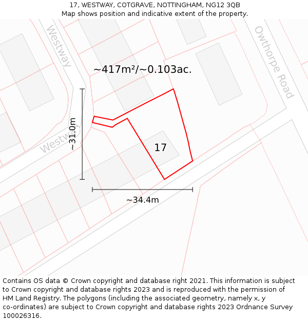 17, WESTWAY, COTGRAVE, NOTTINGHAM, NG12 3QB: Plot and title map