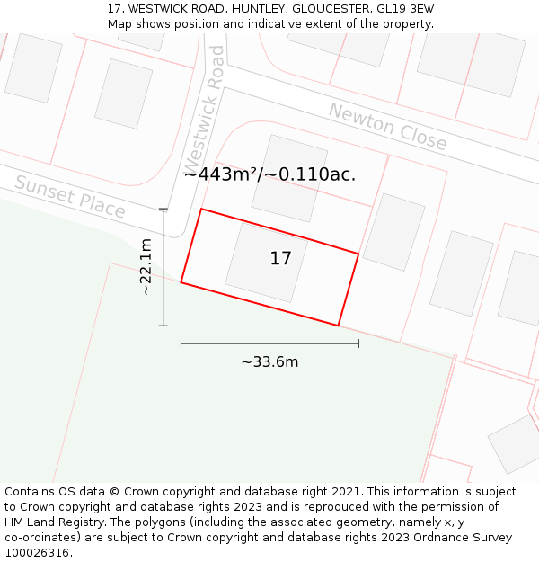 17, WESTWICK ROAD, HUNTLEY, GLOUCESTER, GL19 3EW: Plot and title map