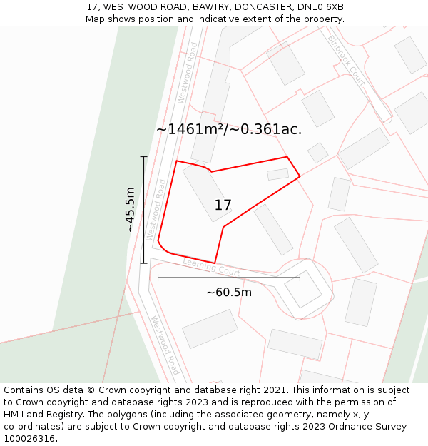 17, WESTWOOD ROAD, BAWTRY, DONCASTER, DN10 6XB: Plot and title map