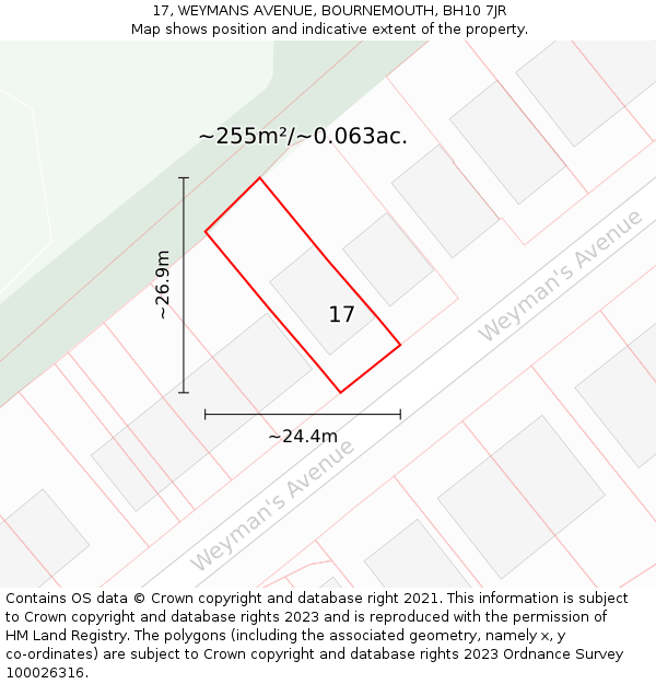 17, WEYMANS AVENUE, BOURNEMOUTH, BH10 7JR: Plot and title map