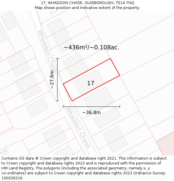 17, WHADDON CHASE, GUISBOROUGH, TS14 7NQ: Plot and title map