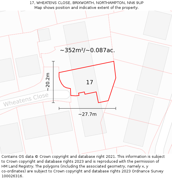 17, WHEATENS CLOSE, BRIXWORTH, NORTHAMPTON, NN6 9UP: Plot and title map