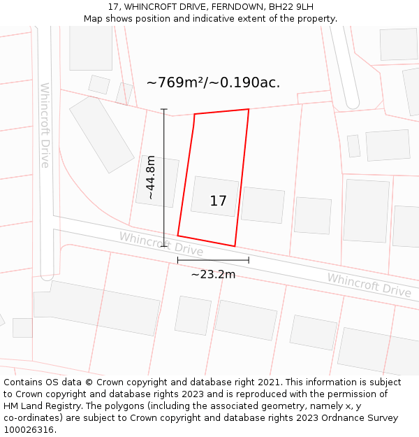 17, WHINCROFT DRIVE, FERNDOWN, BH22 9LH: Plot and title map