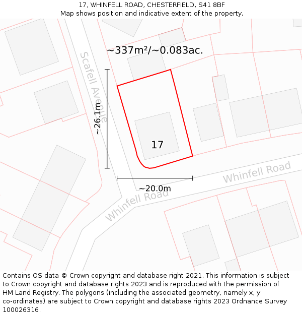 17, WHINFELL ROAD, CHESTERFIELD, S41 8BF: Plot and title map