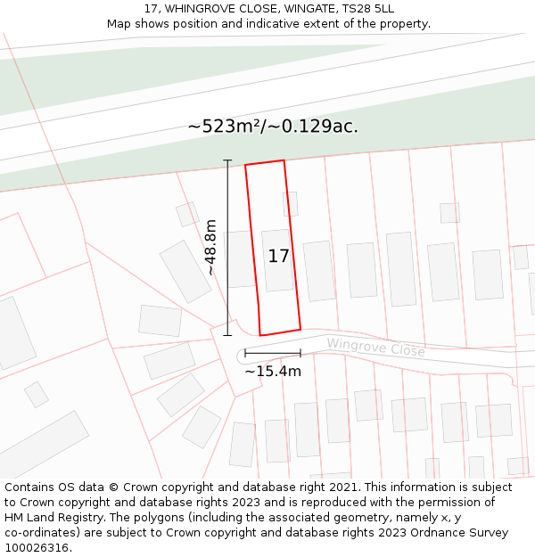 17, WHINGROVE CLOSE, WINGATE, TS28 5LL: Plot and title map