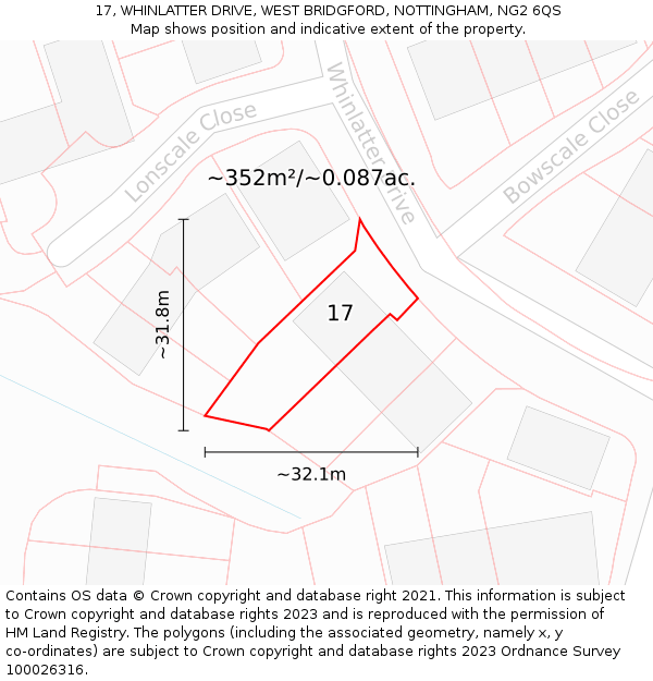 17, WHINLATTER DRIVE, WEST BRIDGFORD, NOTTINGHAM, NG2 6QS: Plot and title map