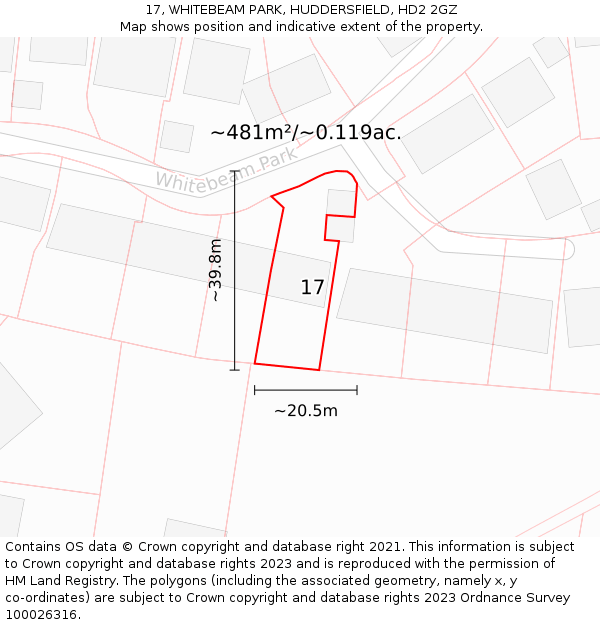 17, WHITEBEAM PARK, HUDDERSFIELD, HD2 2GZ: Plot and title map