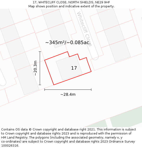 17, WHITECLIFF CLOSE, NORTH SHIELDS, NE29 9HF: Plot and title map