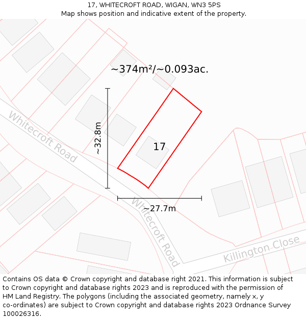 17, WHITECROFT ROAD, WIGAN, WN3 5PS: Plot and title map