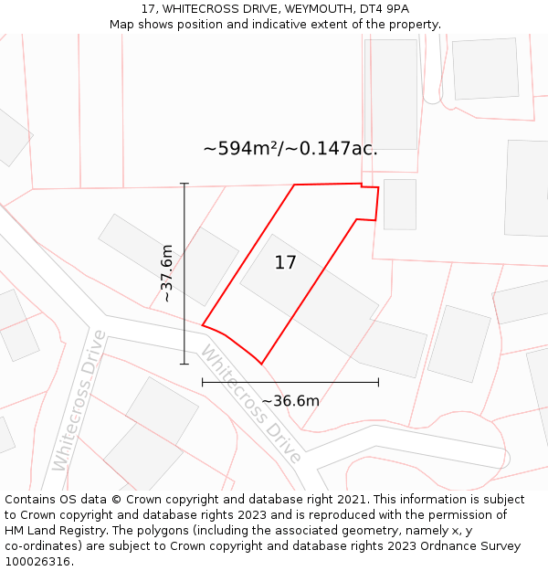 17, WHITECROSS DRIVE, WEYMOUTH, DT4 9PA: Plot and title map