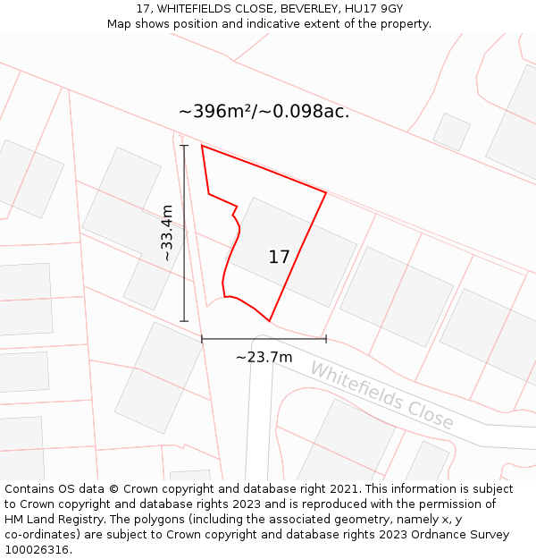 17, WHITEFIELDS CLOSE, BEVERLEY, HU17 9GY: Plot and title map