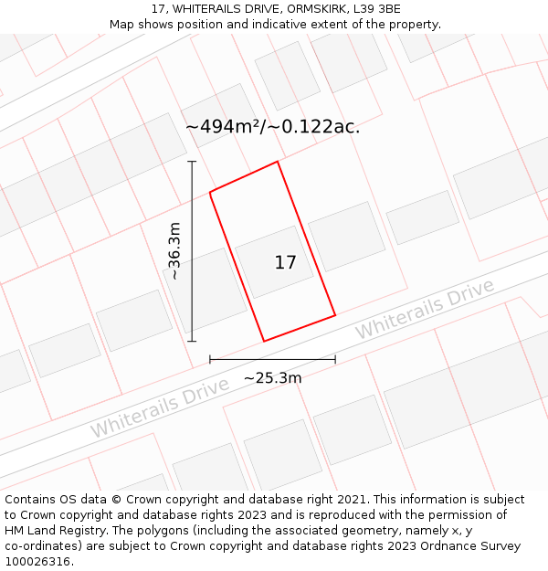 17, WHITERAILS DRIVE, ORMSKIRK, L39 3BE: Plot and title map