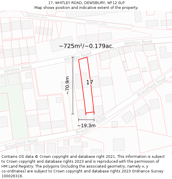 17, WHITLEY ROAD, DEWSBURY, WF12 0LP: Plot and title map