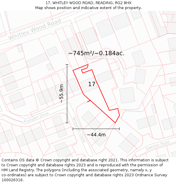 17, WHITLEY WOOD ROAD, READING, RG2 8HX: Plot and title map