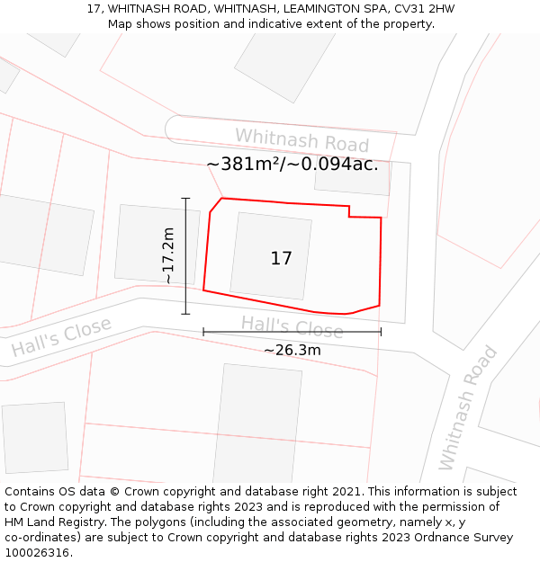 17, WHITNASH ROAD, WHITNASH, LEAMINGTON SPA, CV31 2HW: Plot and title map