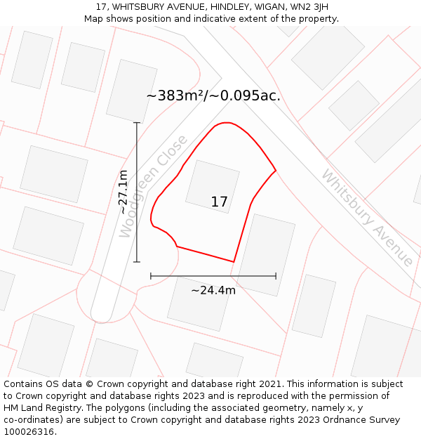 17, WHITSBURY AVENUE, HINDLEY, WIGAN, WN2 3JH: Plot and title map