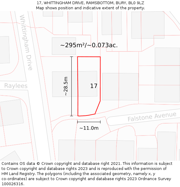 17, WHITTINGHAM DRIVE, RAMSBOTTOM, BURY, BL0 9LZ: Plot and title map