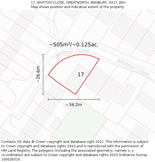 17, WHITTON CLOSE, GREATWORTH, BANBURY, OX17 2EH: Plot and title map