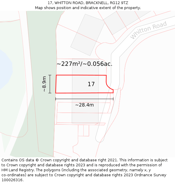17, WHITTON ROAD, BRACKNELL, RG12 9TZ: Plot and title map