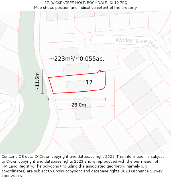 17, WICKENTREE HOLT, ROCHDALE, OL12 7PQ: Plot and title map