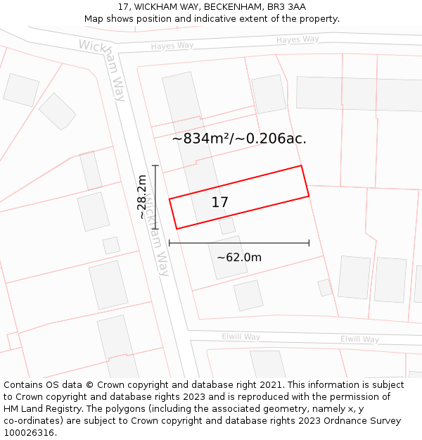 17, WICKHAM WAY, BECKENHAM, BR3 3AA: Plot and title map