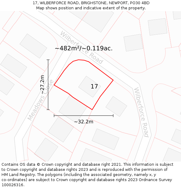 17, WILBERFORCE ROAD, BRIGHSTONE, NEWPORT, PO30 4BD: Plot and title map